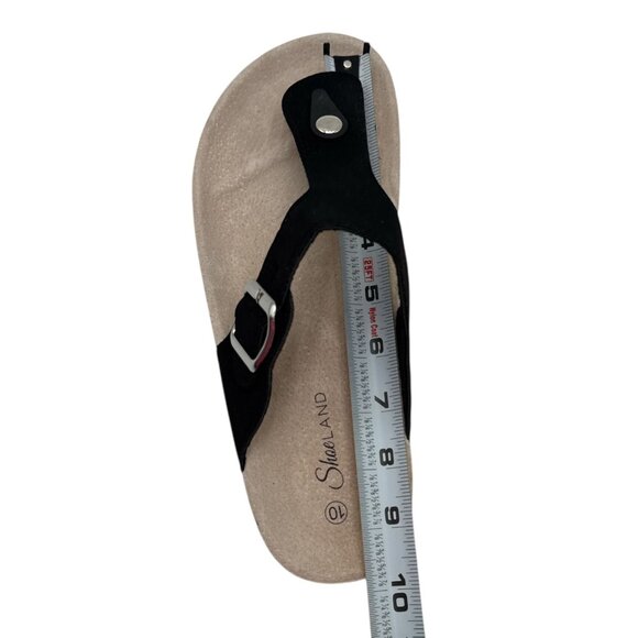 Womens Black Cork Sole Sandals With Adjustable Buckle & Toe Strap - Picture 6 of 8